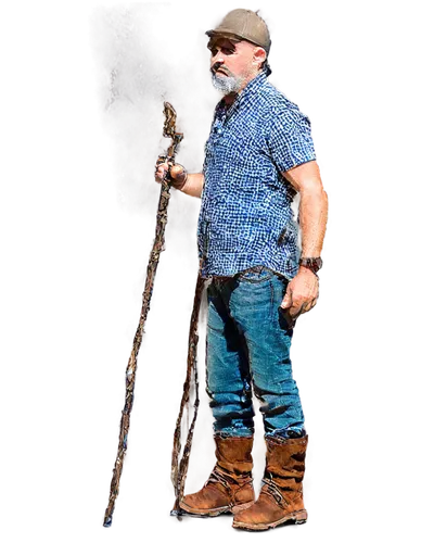 danthebluegrassman,walking stick,walkingstick,sculptor ed elliott,paleobotanist,wondrich,survivorman,radioman,snake staff,image editing,photo art,lumberman,wishman,lumberjax,frontiersman,woodsman,man holding gun and light,png transparent,offerman,spoonman,Illustration,American Style,American Style 01