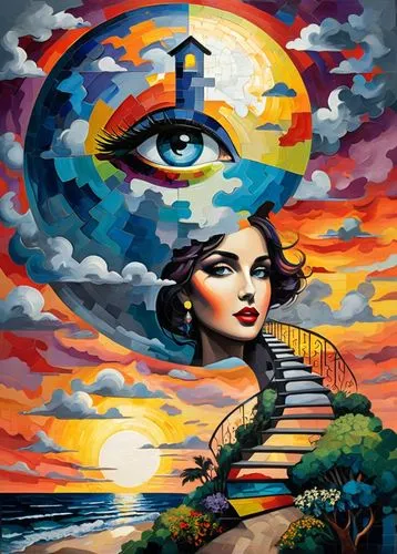 third eye,all seeing eye,psychedelic art,cosmic eye,el salvador dali,women's eyes,ojos azules,lsd,surrealism,dali,illusion,world digital painting,eye,optical illusion,eye ball,the eyes of god,surrealistic,andromeda,distant vision,telescope,Conceptual Art,Oil color,Oil Color 25