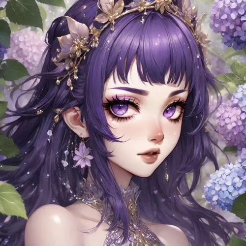 purple hydrangeas,wisteria,lilac blossom,lilac bouquet,hortensia,lilac flowers,Digital Art,Anime