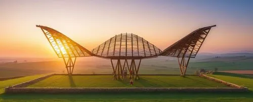 House in a farm, sunset, family playing
,astatue made of some sort of wind sculpture in a field,chair in field,angel of the north,jasenovac,celtic harp,steel sculpture,jeju island,Photography,General,