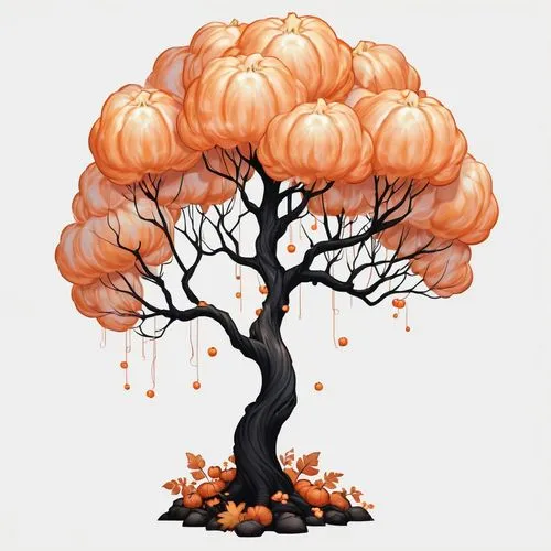 tangerine tree,halloween bare trees,autumn tree,persimmon tree,garrison,halloween vector character,Illustration,Abstract Fantasy,Abstract Fantasy 11