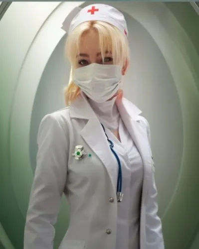 Медсестра в медицинском белом халате В Полный Рост.,a beautiful young lady with a medical face mask on,female nurse,female doctor,lady medic,nurse,medical sister,doctor