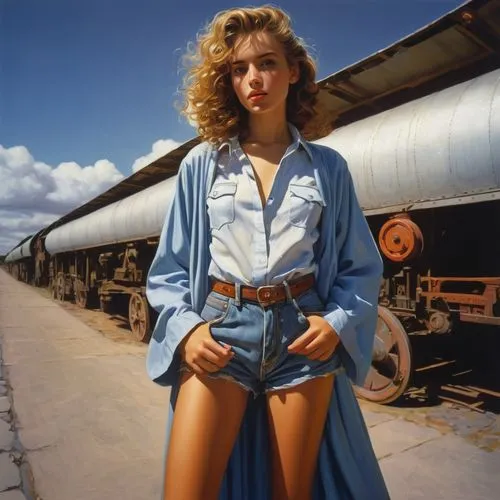 eleniak,photorealist,the girl at the station,mcdormand,conrail,sternfeld,struzan,deltic,guenter,thorgerson,railroader,railfan,countrywoman,railroad,vintage fashion,bourdin,trenes,retro woman,bluejeans,retro women,Conceptual Art,Fantasy,Fantasy 04