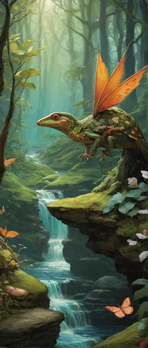 forest dragon,forest fish,true salamanders and newts,painted dragon,fantasy picture,woodland salamander,merfolk,spring salamander,amphibian,fantasy landscape,pacific newt,quetzal,california newt,fantasy art,climbing salamander,freshwater fish,game illustration,frog background,phyllobates,koi pond,Art,Classical Oil Painting,Classical Oil Painting 12