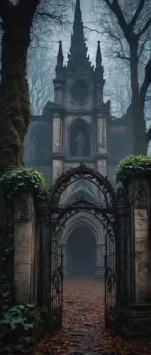 haunted cathedral,ghost castle,haunted castle,witch's house,portal,the haunted house,briarcliff,halloween background,waldgraves,hauntings,hall of the fallen,dark park,haunted house,victorian,entrada,odditorium,creepy doorway,blackgate,the threshold of the house,stone gate,Illustration,Realistic Fantasy,Realistic Fantasy 24