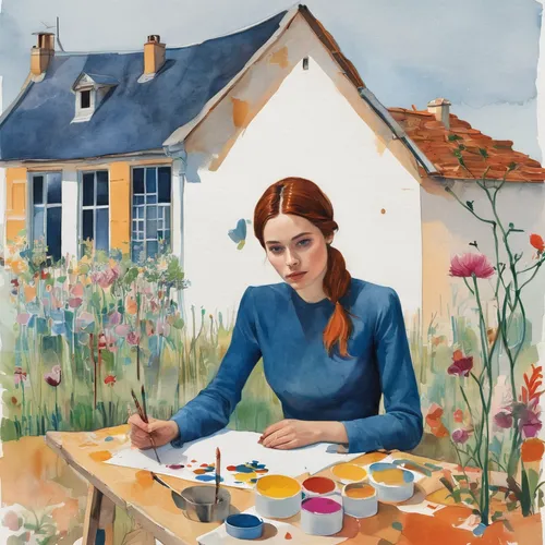 girl studying,woman at cafe,girl in the garden,girl in the kitchen,girl with bread-and-butter,girl picking flowers,woman drinking coffee,girl at the computer,cloves schwindl inge,breton,marguerite,meticulous painting,woman with ice-cream,work in the garden,woman sitting,woman house,girl in flowers,table artist,girl with cereal bowl,woman holding pie,Photography,Fashion Photography,Fashion Photography 26