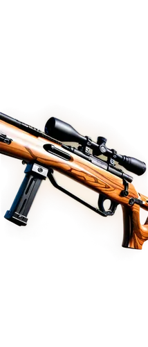 Sniper rifle, wooden stock, black metal barrel, scope with lens, bolt action, ergonomic grip, adjustable cheek pad, camouflage wrapping, tactical sling, urban warfare, low-angle shot, dramatic lightin