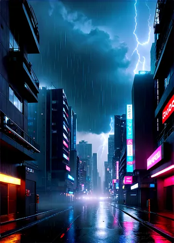 temporal,thunderstorm,rainstorm,cityscape,shinjuku,cybercity,rainfall,akiba,monsoon,deluge,cyberscene,kamurocho,tokyo city,heavy rain,stormed,cyberpunk,world digital painting,metropolis,tokyo,neoguri,Conceptual Art,Sci-Fi,Sci-Fi 26