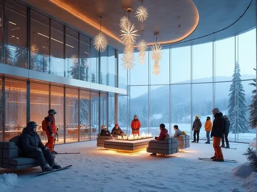 snohetta,renderings,snowhotel,ski facility,sky space concept,rovaniemi,ski resort,ski station,snow house,skylon,3d rendering,laax,damac,futuristic art museum,penthouses,snowbowl,safdie,fire place,snow roof,snow shelter,Photography,General,Realistic