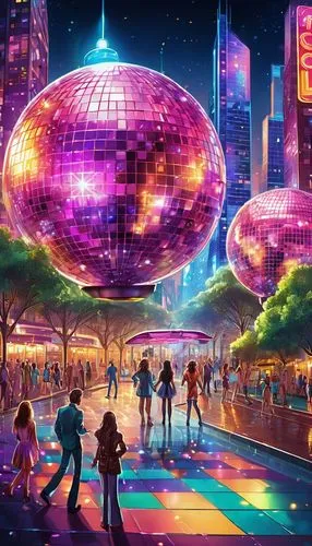 epcot ball,disco,prism ball,fantasy city,disco ball,rainbow world map,festival place,spaceland,colorful city,fantasy world,shanghai disney,eurodisco,mirror ball,cybercity,musical dome,songfestival,discotheque,imaginationland,dancefloor,innoventions,Illustration,Realistic Fantasy,Realistic Fantasy 38