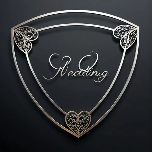 A flat vector of a wedding logo made of black metal against a white background ,a black background with a white heart and a metal border,wedding frame,silver wedding,metal embossing,wedded,bridal jewe