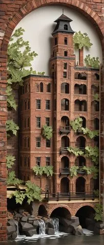 old mill,apartment building,watermills,water mill,diorama,paper art,marunouchi,watermill,takashimaya,heathman,waterplace,brindleyplace,stone arch,miniland,apartment complex,valley mills,leshan,old brick building,model house,speicherstadt,Unique,Paper Cuts,Paper Cuts 04