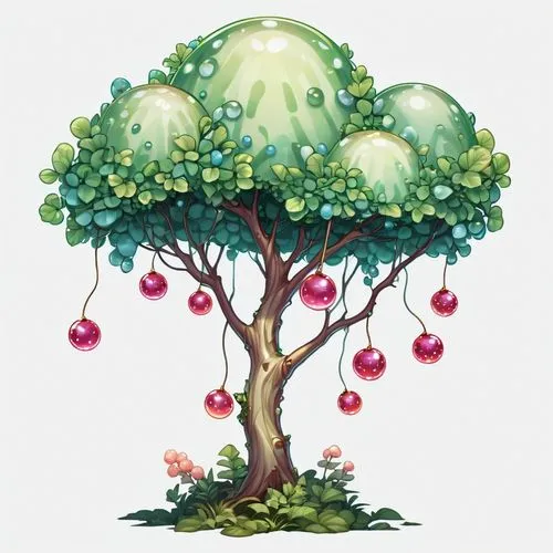 2d side sprite of a gumdrop bush, transparent background,a very tree with some ornaments hanging from it,strawberry tree,apple tree,fruit tree,yggdrasil,tree mushroom,appletree,flourishing tree,apple 