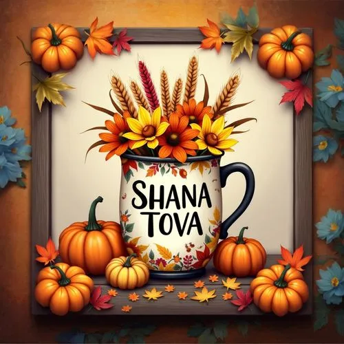 a frame has flowers and pumpkins next to it,thanksgiving background,shanah,hashanah,fall picture frame,tov,shawa