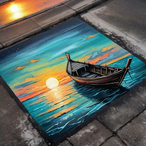 3d art,chalk drawing,boat landscape,street artist,glass painting,sunken boat,fishing boat,street artists,street art,sailing boat,boat on sea,wooden boat,sail boat,sailboat,fishing boats,sunken ship,streetart,water boat,art painting,sailboats,Illustration,Realistic Fantasy,Realistic Fantasy 23