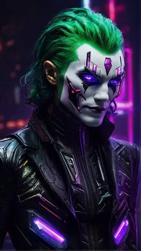 joker,supervillain,cyberpunk,villain,monsoon banner,patrol,deadly nightshade,vendetta,zero,alter ego,batman,electro,lopushok,tangelo,omega,cg artwork,without the mask,bat,masquerade,cyborg