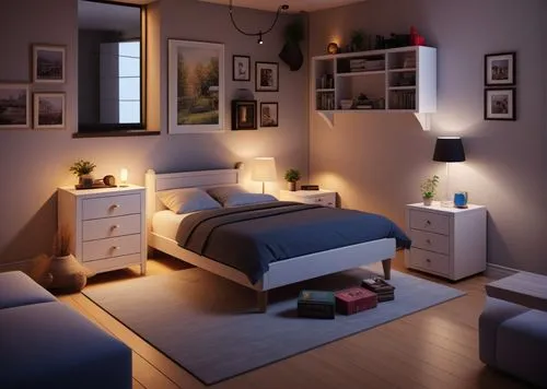 bedroom,modern room,sleeping room,3d rendering,shared apartment,3d render,room lighting,visual effect lighting,loft,guest room,children's bedroom,guestroom,great room,boy's room picture,3d rendered,apartment,an apartment,danish room,render,modern decor,Photography,General,Realistic