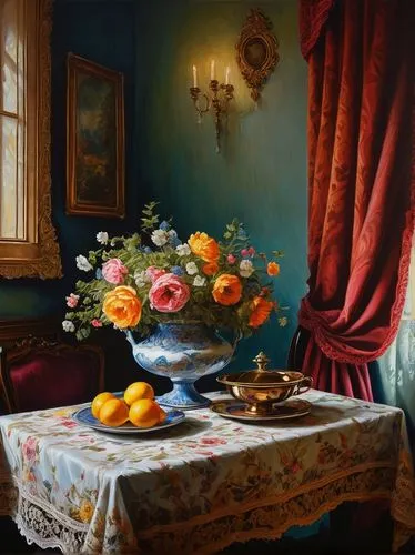 malplaquet,delatour,autumn still life,meticulous painting,still life,still life of spring,zoffany,champney,vermeer,tearoom,still life elegant,tablecloths,nestruev,art painting,flower painting,tureens,victorian room,summer still-life,lachapelle,hildebrandt,Art,Artistic Painting,Artistic Painting 33