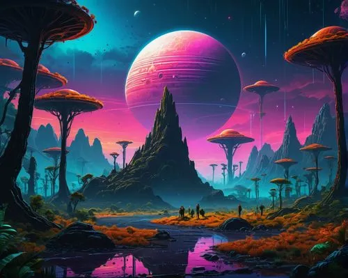 mushroom landscape,alien planet,alien world,futuristic landscape,fantasy landscape,mushroom island,Conceptual Art,Sci-Fi,Sci-Fi 12