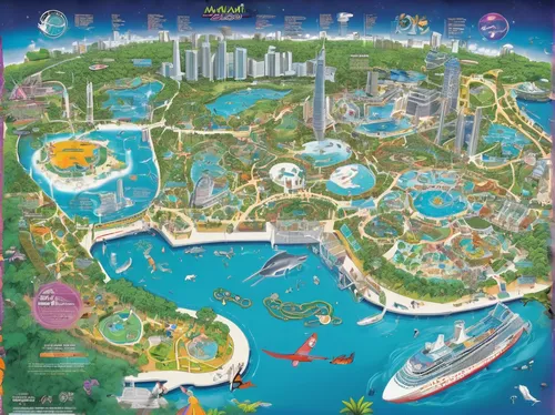 rainbow world map,mahogany bay,diamond lagoon,artificial islands,shanghai disney,atlantis,artificial island,walt disney world,water park,the disneyland resort,fantasy world,attractions,fantasy city,lagoon,dubai garden glow,popeye village,city map,tokyo disneyland,resort town,polynesia,Illustration,Japanese style,Japanese Style 04