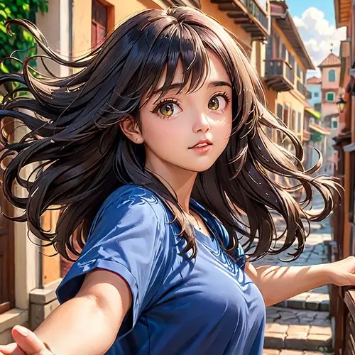 little girl in wind,studio ghibli,hinata,cg artwork,girl with speech bubble,sanya,girl portrait,meteora,maya,world digital painting,rapunzel,anime girl,japanese sakura background,city ​​portrait,digital painting,rosa ' amber cover,erika,nico,mulan,girl walking away,Anime,Anime,General