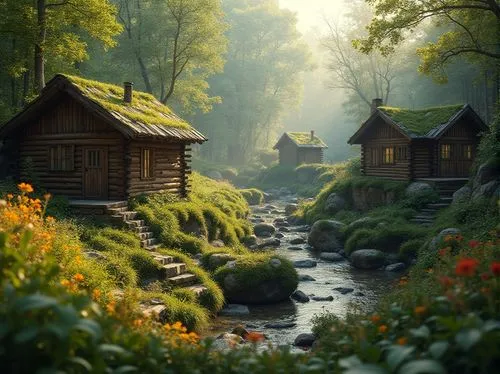 wooden houses,summer cottage,house in the forest,germany forest,cabins,log home,log cabin,home landscape,fairytale forest,fairy village,cottage,carpathians,small cabin,mountain huts,the cabin in the mountains,huts,korean folk village,wooden hut,elves country,mountain village,Photography,General,Realistic