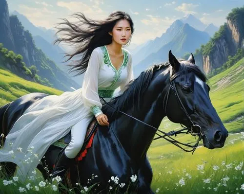 mongolian girl,inner mongolian beauty,rongfeng,horseback,xueliang,jingqian,mulan,horsewoman,yimou,horse herder,qianfei,xuebing,a white horse,haixia,kunqu,hanxiong,namangan,andalusian,fantasy picture,yangmei,Conceptual Art,Fantasy,Fantasy 12