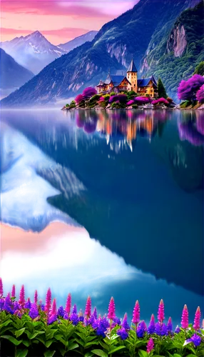 purple landscape,lake como,lake bled,beautiful landscape,splendid colors,beautiful lake,lake annecy,slovenia,landscape background,alps,landscapes beautiful,lake thun,bernese highlands,background colorful,evening lake,lake geneva,alpine landscape,the alps,austria,switzerland,Illustration,Realistic Fantasy,Realistic Fantasy 20