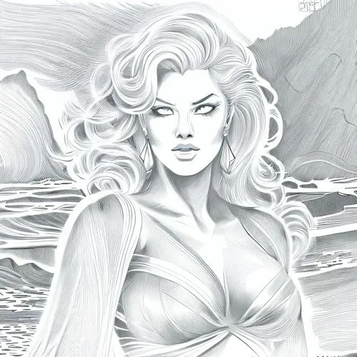 siren,aphrodite,aphrodite's rock,the blonde in the river,the sea maid,marilyn,aquaman,moana,digital drawing,beach background,merfolk,mermaid background,marylyn monroe - female,marylin monroe,pencil dr