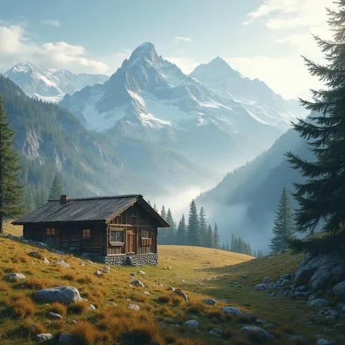 mountain hut,house in mountains,alpine hut,the cabin in the mountains,house in the mountains,mountain huts,alpine landscape,home landscape,small cabin,log cabin,lonely house,log home,landscape background,the alps,swiss alps,wooden hut,mountain scene,alps,high alps,mountain landscape,Photography,General,Realistic