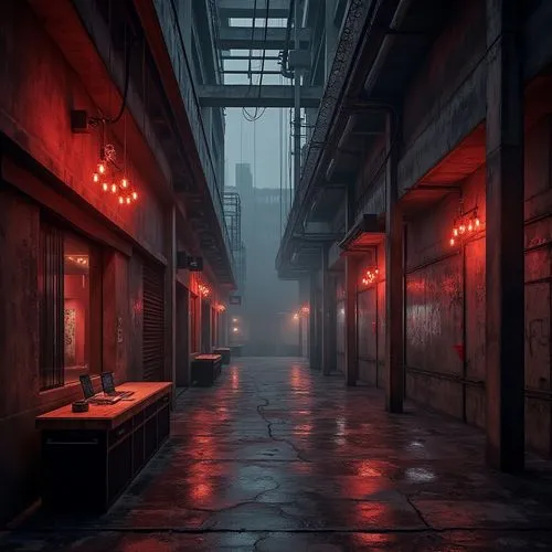 alleyway,alley,alleyways,oscura,blind alley,passage,corridors,urban,environments,penumbra,sidestreet,noir,warehouse,atmosfera,3d render,obscura,cyberpunk,old linden alley,storefronts,bladerunner,Photography,General,Realistic