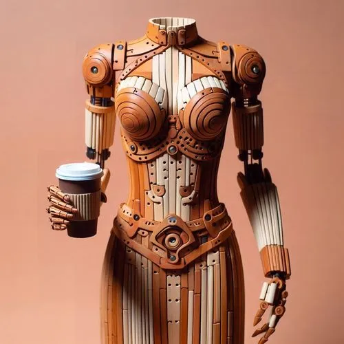 wooden mannequin,wooden figure,artist's mannequin,woman drinking coffee,coffeemaker,coffee maker,café au lait,coffee machine,droid,wooden doll,coffeemania,wooden figures,c-3po,coffee can,barista,straw doll,tea art,droids,tea,articulated manikin