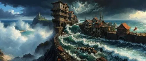 fantasy picture,fantasy art,fantasy landscape,dragonstone,house of the sea,sea fantasy,atlantica,maelstrom,forteresse,sea storm,diagon,3d fantasy,lyonesse,fablehaven,fantasy city,knight's castle,superfortresses,stronghold,haunted castle,seafort