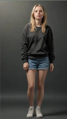 a woman posing in denim shorts, a black sweatshirt and sneakers,thighpaulsandra,fat,nutrisystem,obesity,obese,bariatric