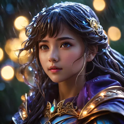 fantasy portrait,mystical portrait of a girl,violet head elf,fantasy art,romantic portrait,fantasy picture,cg artwork,portrait background,girl portrait,the enchantress,elf,fairy queen,cinderella,fairy lights,luminous,3d fantasy,enchanting,blue enchantress,monsoon banner,world digital painting,Photography,General,Cinematic