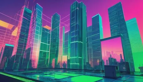 colorful city,cybercity,cityscape,metropolis,cybertown,futuristic landscape,skyscrapers,fantasy city,city blocks,hypermodern,cyberscene,microdistrict,cyberpunk,cityzen,synth,city skyline,virtual landscape,futuristic,citydev,wavevector,Conceptual Art,Sci-Fi,Sci-Fi 28