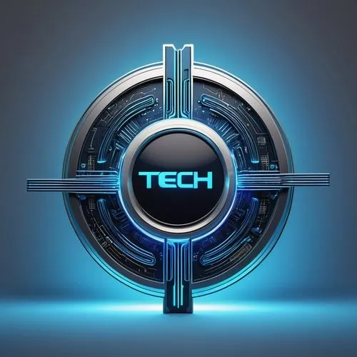 Tech logo, futuristic design, metallic material, silver and blue color scheme, abstract shape, 3D effect, glow effect, neon lights, circuit board pattern, robotic elements, minimalist composition, bol