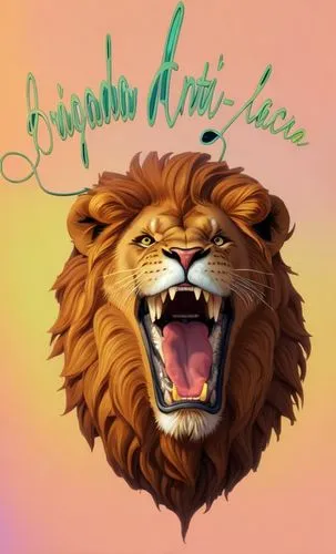 ilustration about a lion open mouth, vintage cartoon style, change colors, merged letters with lion, color letter same of the lion,lion white,white lion,lion - feline,forest king lion,white tiger,feli