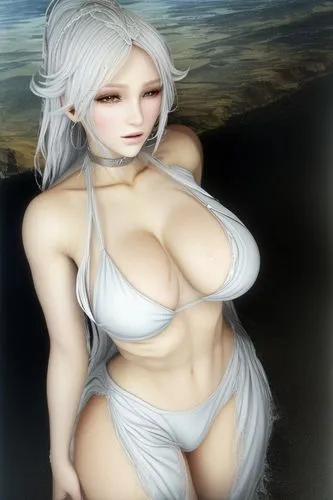 the sea maid,female doll,female model,tiber riven,3d figure,white lady,pale,albino,realdoll,white dolphin,gradient mesh,siren,eve,art model,doll figure,angel figure,beach background,venus,anime 3d,cosmetic