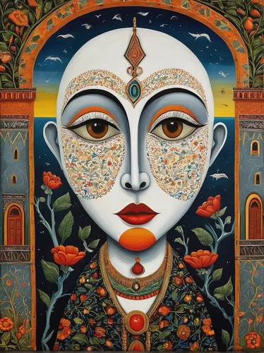 khamsa,indian art,khokhloma painting,hare krishna,radha,krishna,hamsa,pachamama,ayurveda,kundalini,third eye,jaya,mantra om,somtum,venetian mask,anahata,vajrasattva,masquerade,tantra,african art,Illustration,Abstract Fantasy,Abstract Fantasy 12