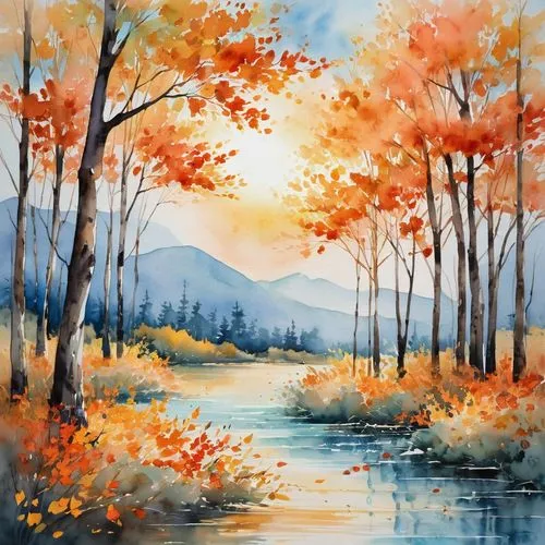 watercolor background,autumn landscape,fall landscape,watercolor,watercolor painting,autumn background,watercolor tree,watercolor leaves,autumn scenery,autumn mountains,watercolorist,autumn morning,autuori,autumn forest,autumn idyll,autumn day,water color,landscape background,watercolour,watercolours,Illustration,Paper based,Paper Based 25