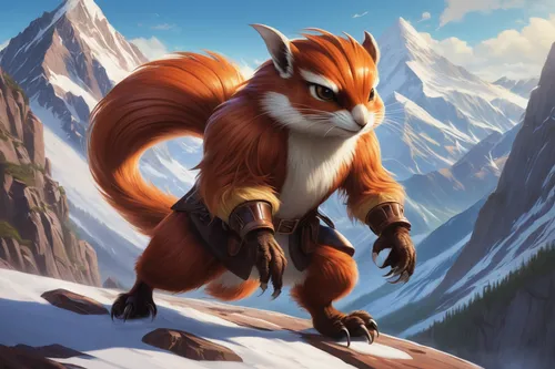 mountain guide,atlas squirrel,ring-tailed,rocket raccoon,vulpes vulpes,redfox,red fox,fox,mountaineer,a fox,growth icon,squirell,mountain climber,conker,adventurer,tails,garden-fox tail,the fur red,adorable fox,alpine marmot,Conceptual Art,Fantasy,Fantasy 03