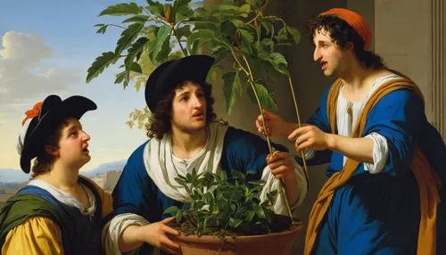 Craft a humorous dialogue between two neighbors arguing over a misplaced potted plant.,nettle family,potted plants,artemisia,hemp family,holy family,houseplant,mary-bud,phyllanthus family,house plants