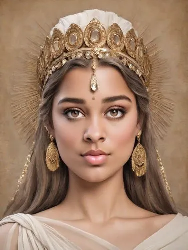 Goddess, greek headdress,an artistic painting of a woman with a crown and veil,zarahemla,gandhari,thyatira,jodha,inanna,persia,Digital Art,Classicism