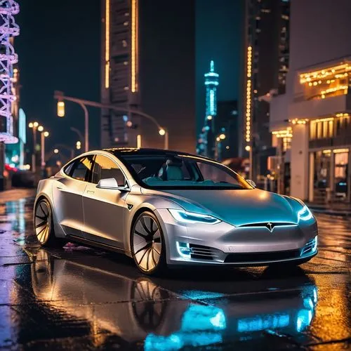 Tesla 48 Volt Architecture, futuristic electric car, sleek silver body, LED headlights, sharp lines, metallic paint, advanced technology, complex circuitry, high-voltage battery pack, intricate wiring