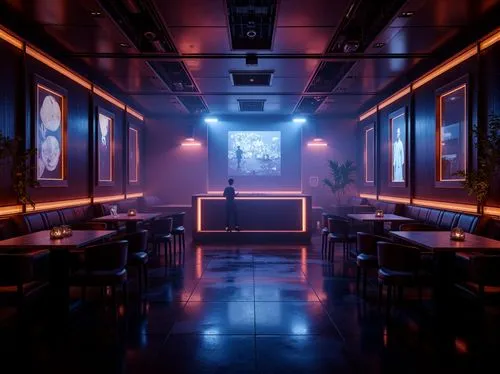 retro diner,neon coffee,diner,nightclub,eatery,ufo interior,neon tea,3d render,empty interior,neon drinks,blue room,environments,spaceland,neon light,japanese restaurant,coffeeshop,nighthawks,liquor bar,a restaurant,atmosphere