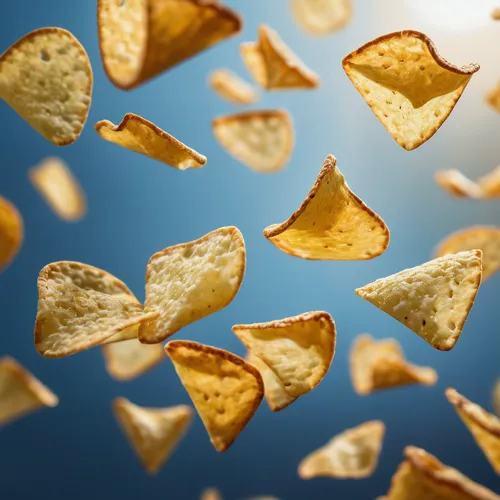 Chips suspended in the air,potato crisps,potato chips,tortilla chip,potato chip,corn chip,chips,potato wedges,pizza chips,crisp bread,crisps,cartoon chips,chip,bread fries,crispbread,wood chips,papadu