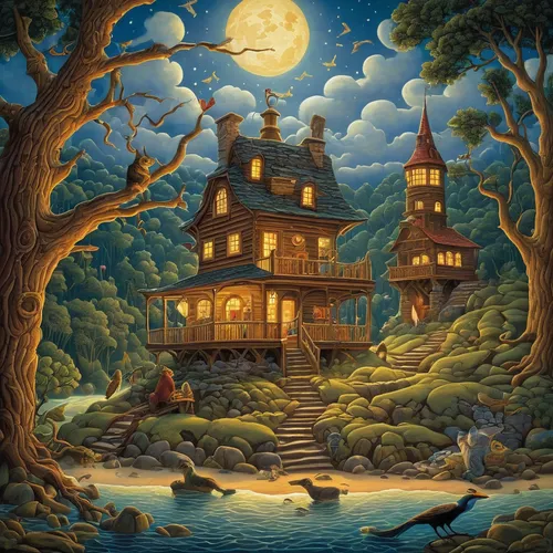 Craft a fantasy tale where a magical creature possesses the ability to censor memories, leading to unexpected consequences.,witch's house,witch house,house in the forest,fairy tale castle,fantasy pict