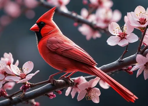 spring bird,bird flower,red magnolia,red bird,red cardinal,crimson finch,flower and bird illustration,beautiful bird,cardinals,northern cardinal,bird on branch,asian bird,red beak,nature bird,spring background,colorful birds,red feeder,japanese cherry,bird painting,birds on branch,Photography,General,Sci-Fi