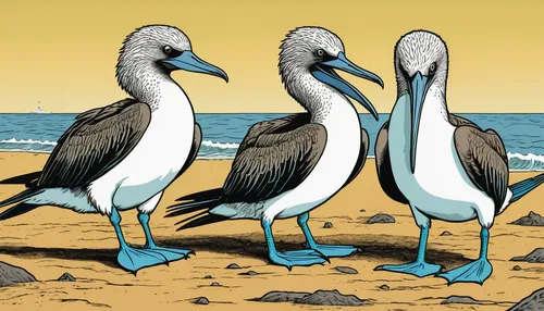 blue-footed boobies, by Mark Grantham,pelicans,crested terns,sea birds,blue-footed booby,seabirds,little pied cormorants,western striped albatros,water birds,brown pelican,a pair of geese,penguins,sea